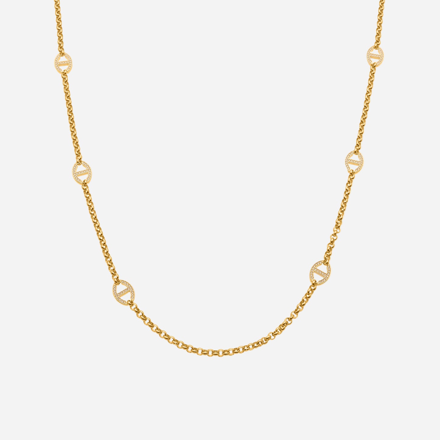 New Long Double Layer Stainless Steel Necklace With Rhinestone Clasp