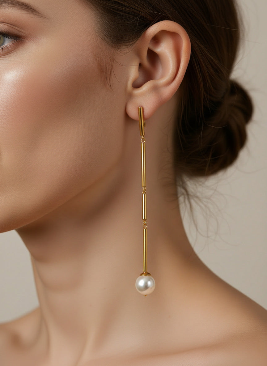 High-quality High-gloss Shell Bead Round Tube Splicing Long Earrings