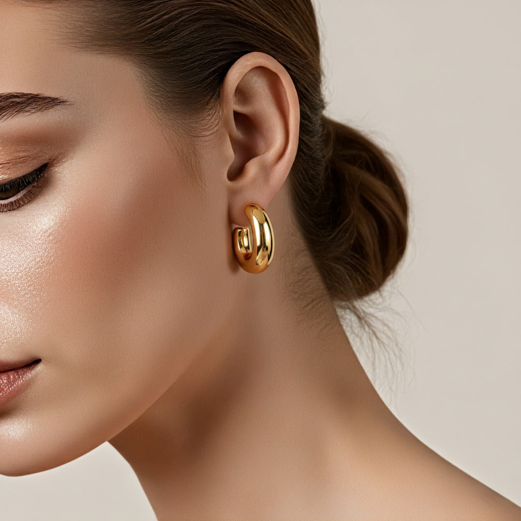 Hollow C-shaped Stainless steel Hoop Earrings