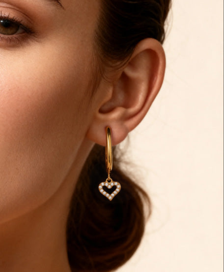 Hollow Heart Pendant With Floral Pattern Earrings Stainless Steel