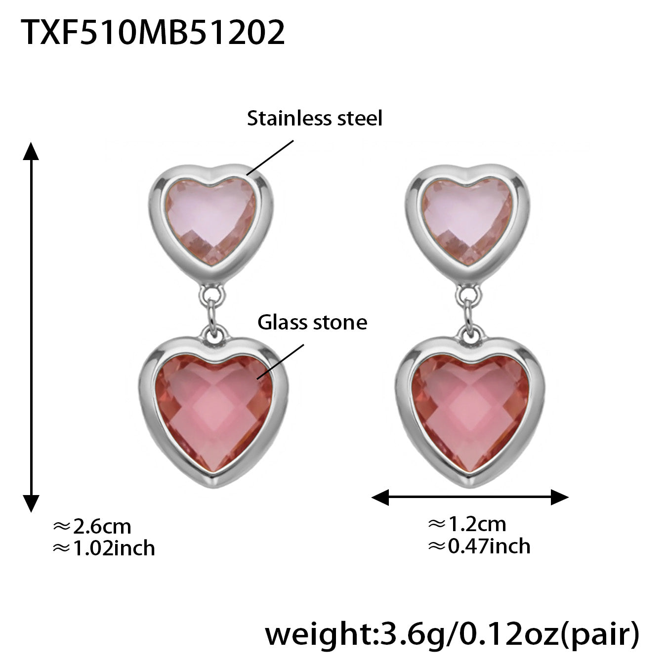 Sea Glass Heart Duo Stainless Steel Earrings