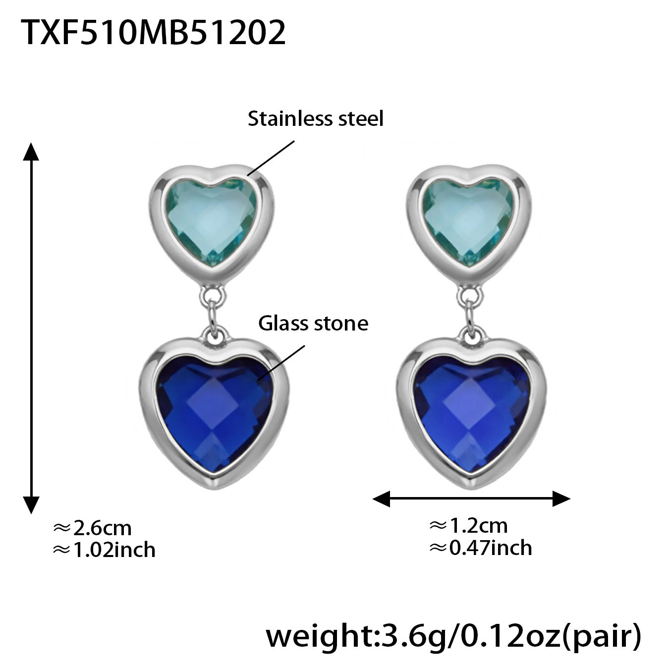 Sea Glass Heart Duo Stainless Steel Earrings