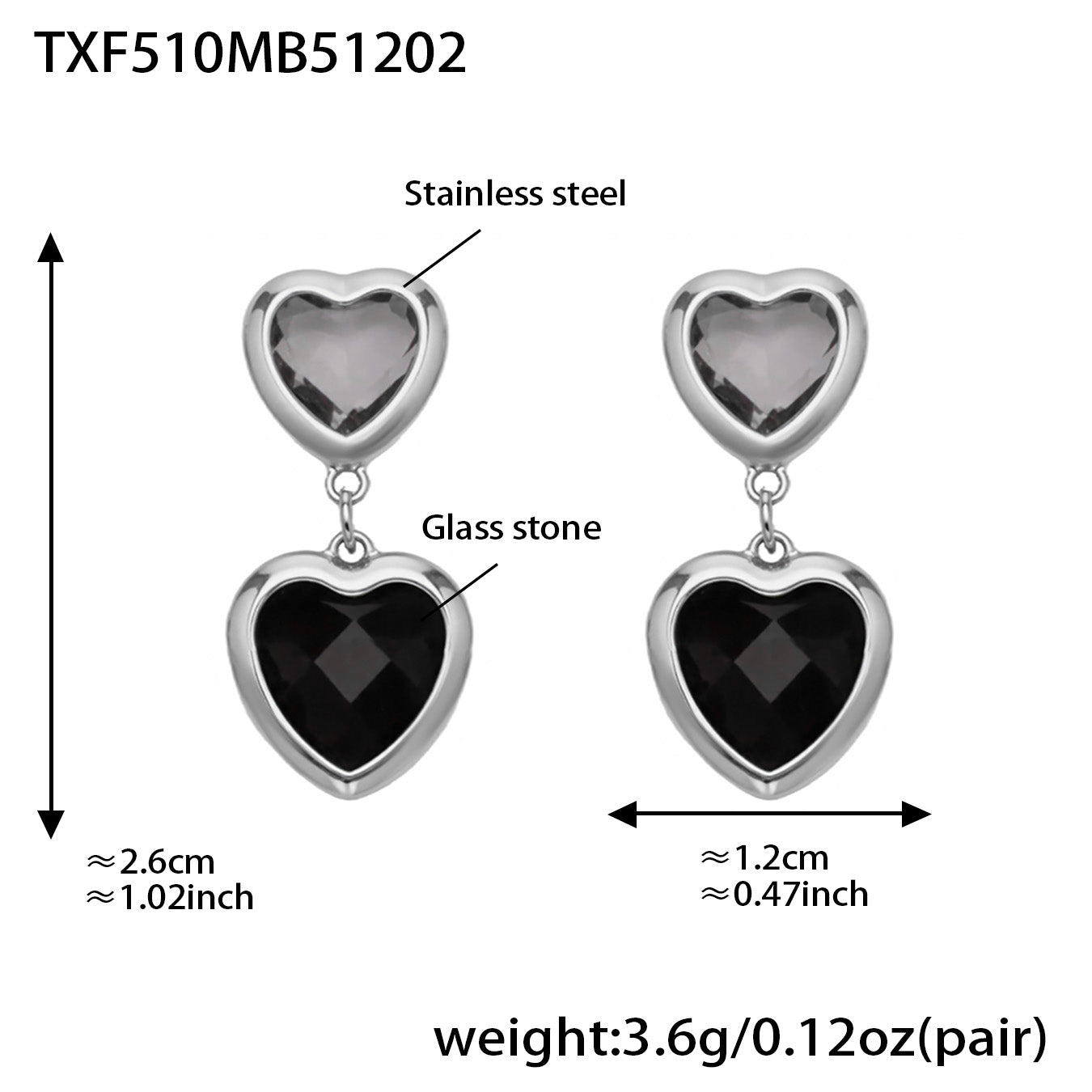 Sea Glass Heart Duo Stainless Steel Earrings