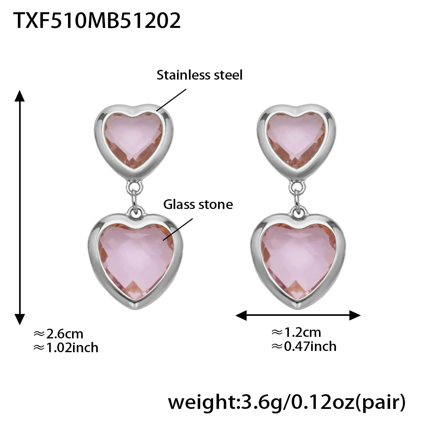 Sea Glass Heart Duo Stainless Steel Earrings