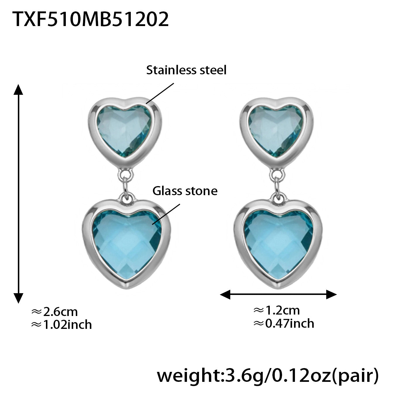 Sea Glass Heart Duo Stainless Steel Earrings