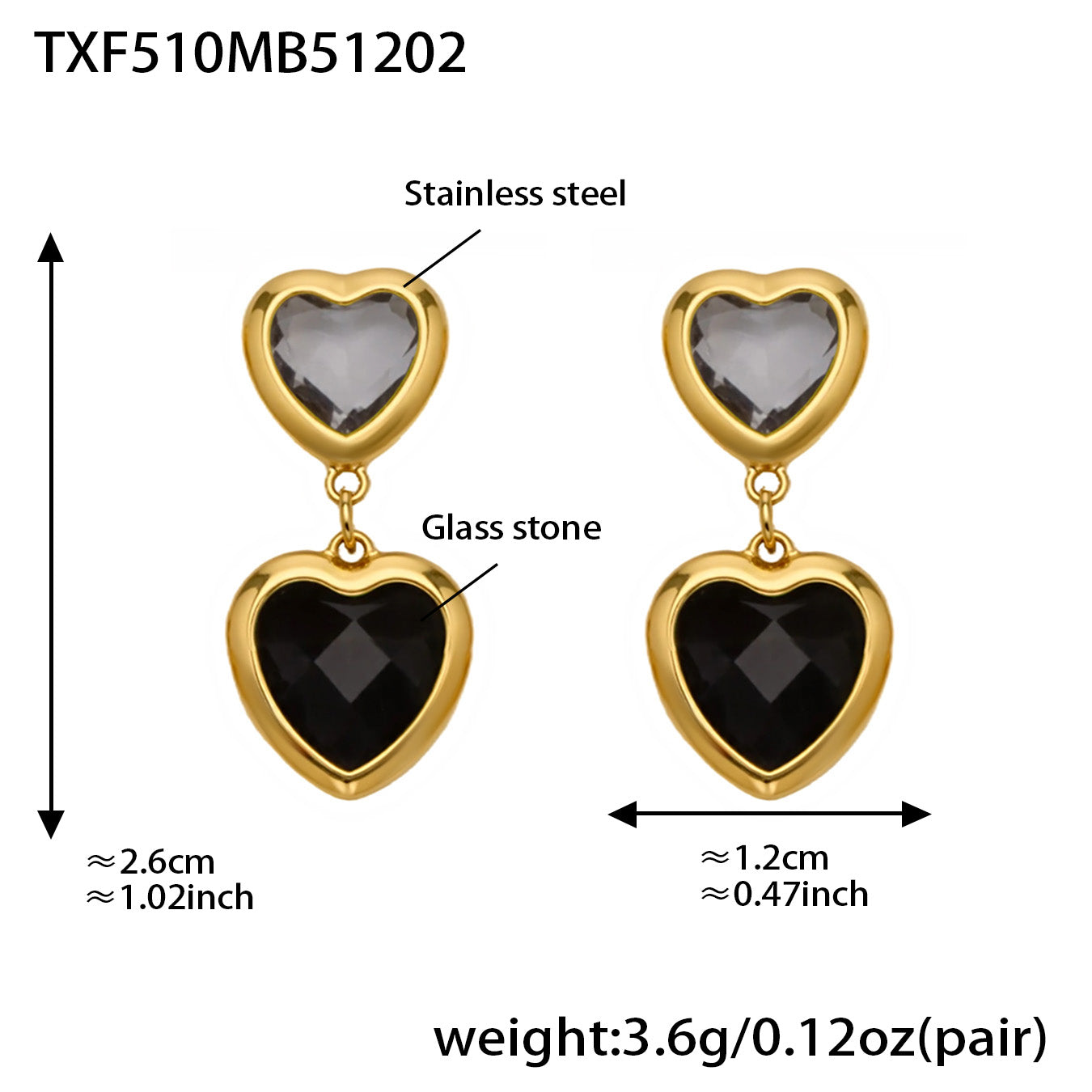 Sea Glass Heart Duo Stainless Steel Earrings