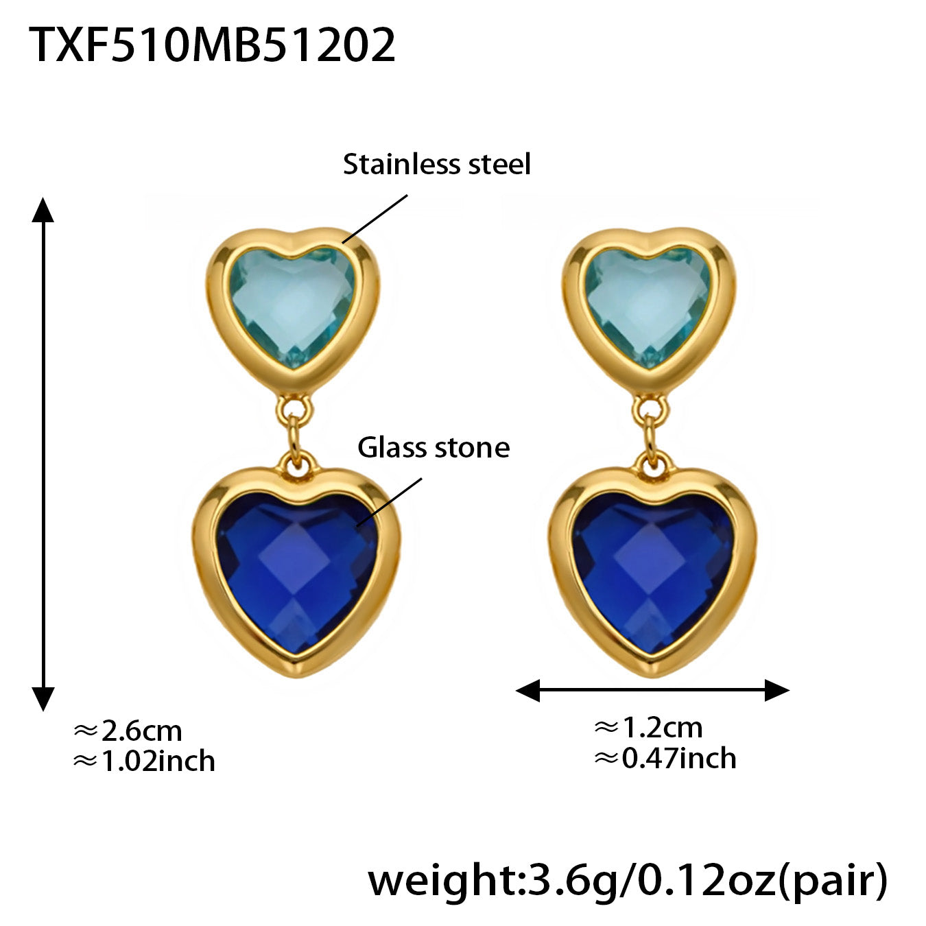 Sea Glass Heart Duo Stainless Steel Earrings