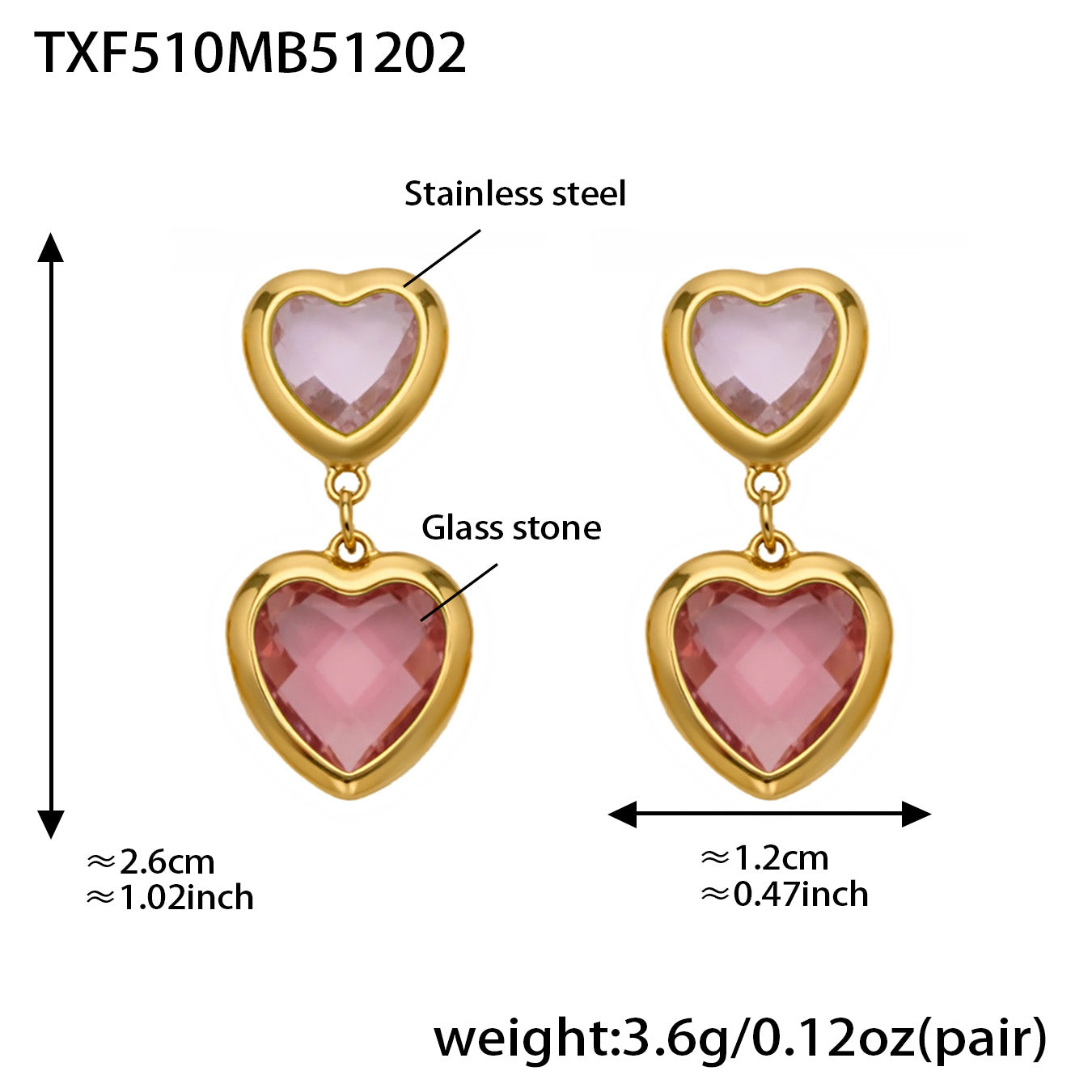 Sea Glass Heart Duo Stainless Steel Earrings