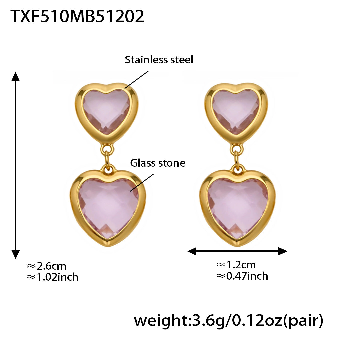 Sea Glass Heart Duo Stainless Steel Earrings