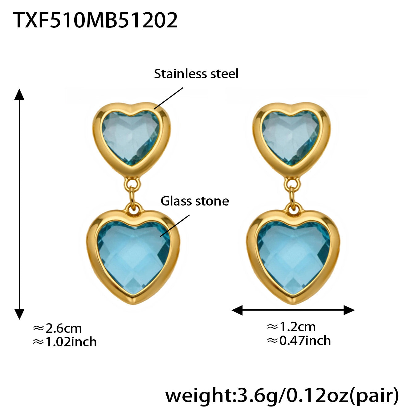 Sea Glass Heart Duo Stainless Steel Earrings