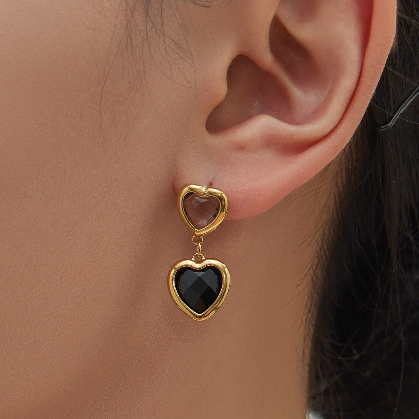 Sea Glass Heart Duo Stainless Steel Earrings