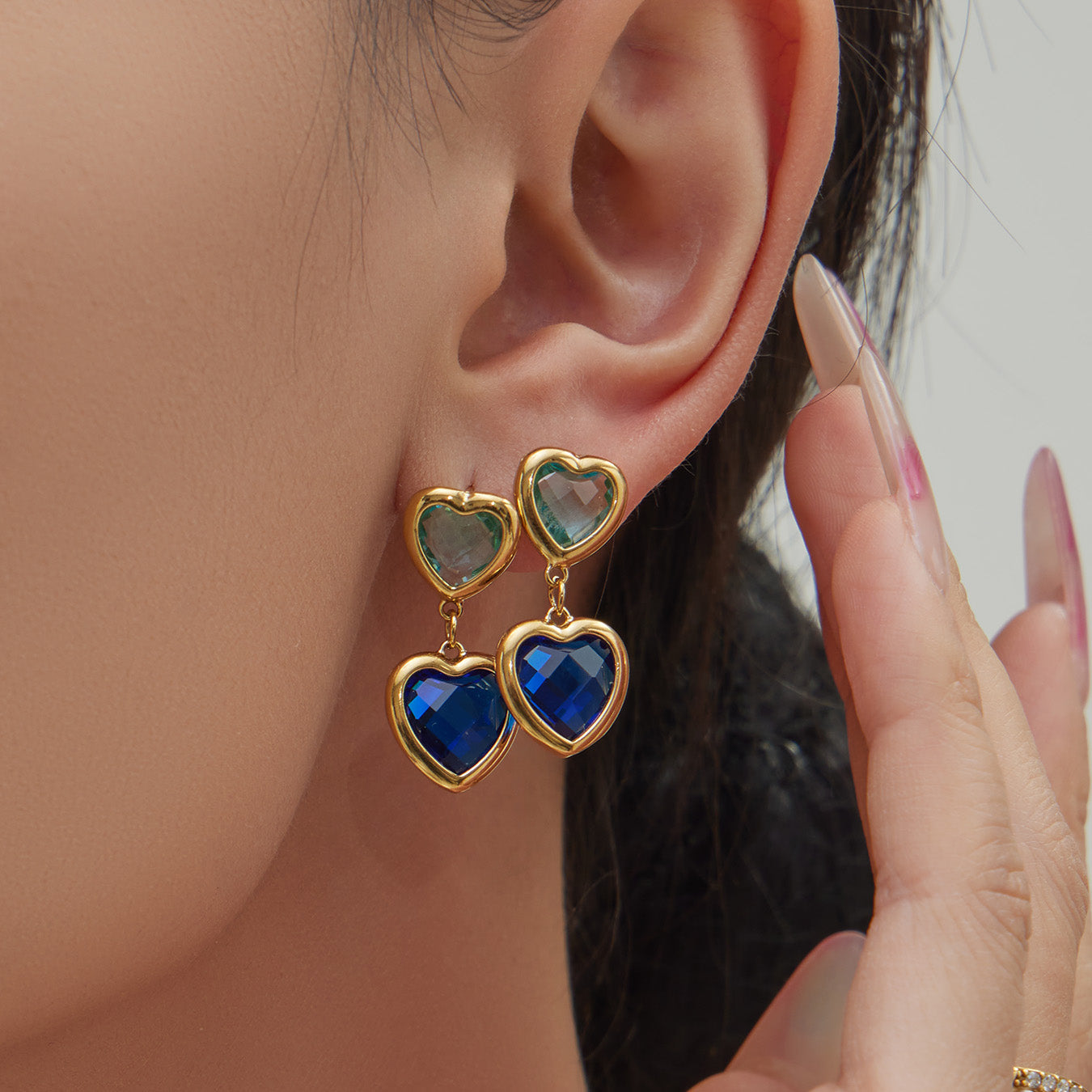 Sea Glass Heart Duo Stainless Steel Earrings