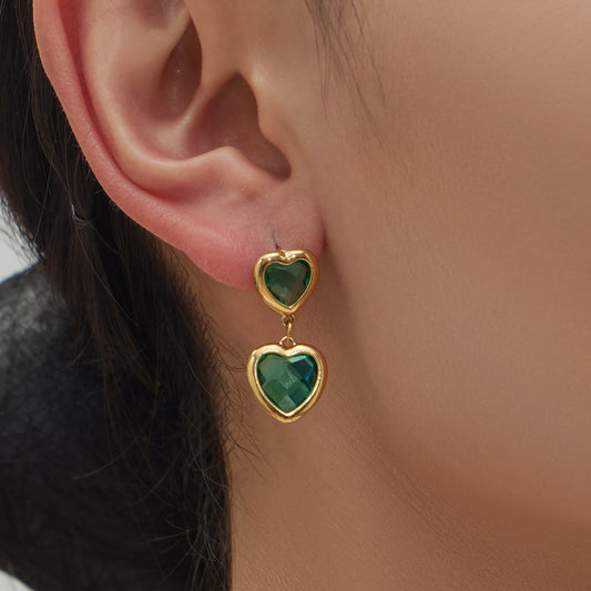 Sea Glass Heart Duo Stainless Steel Earrings