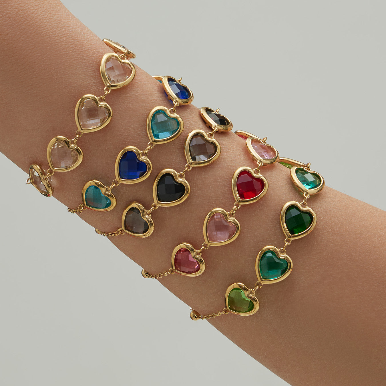 Sea Glass 5 Hearts Stainless Steel Bracelet