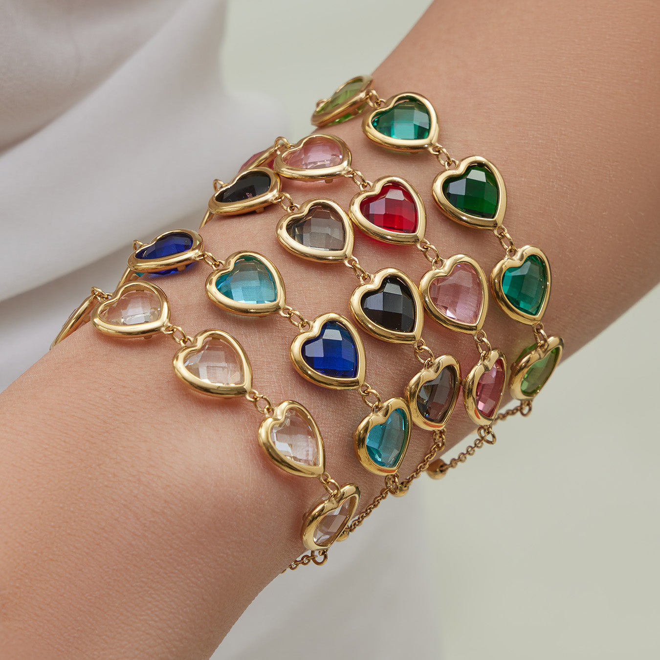 Sea Glass 5 Hearts Stainless Steel Bracelet