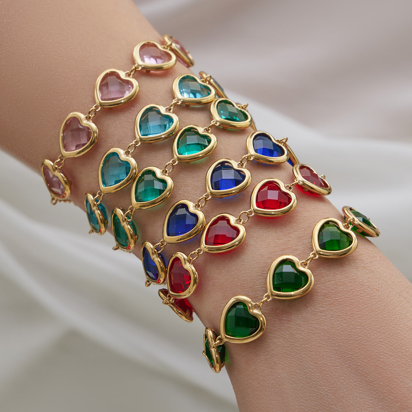 Sea Glass 5 Hearts Stainless Steel Bracelet