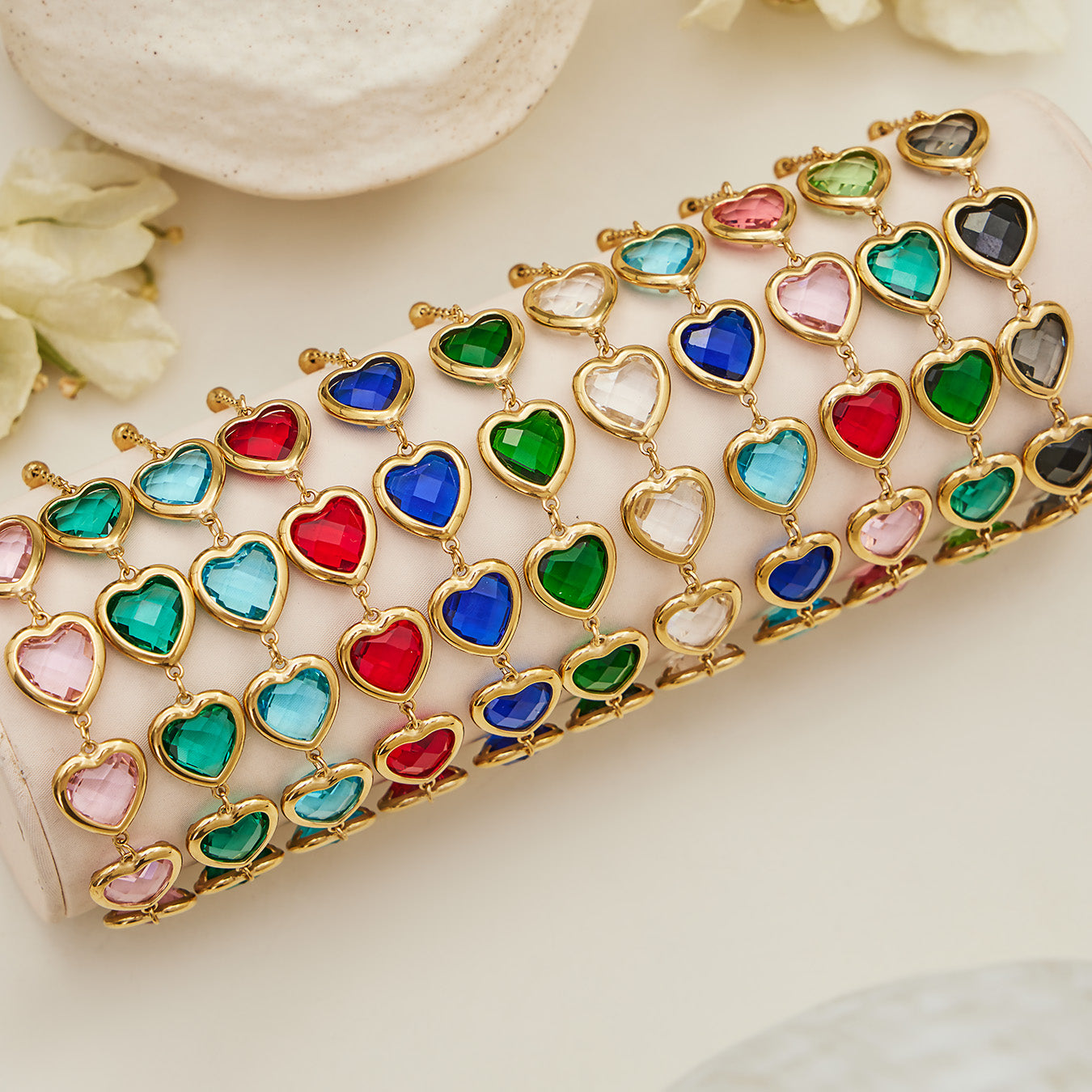 Sea Glass 5 Hearts Stainless Steel Bracelet