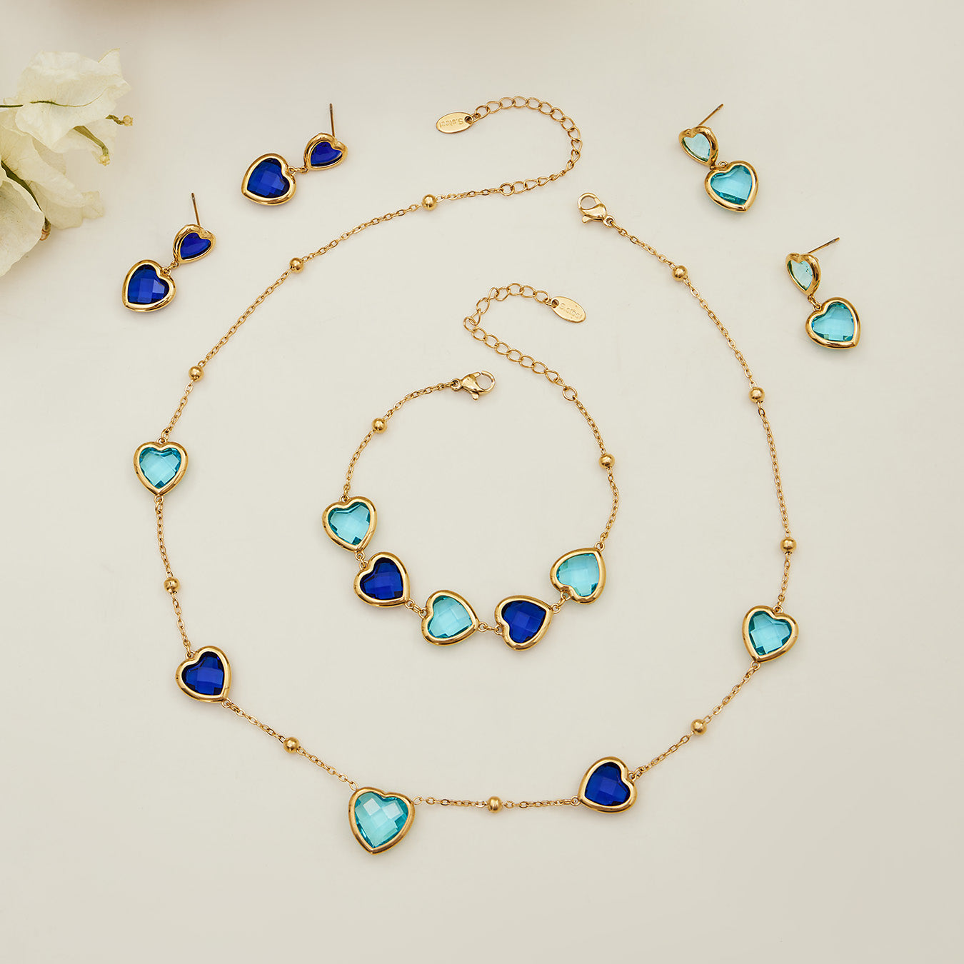 Sea Glass 5 Hearts Stainless Steel Bracelet