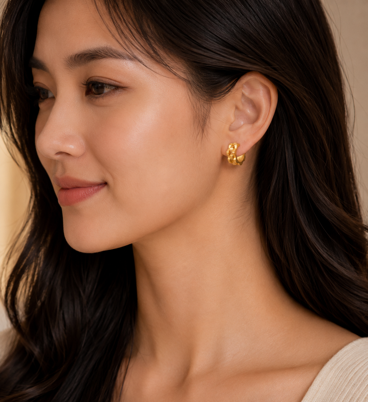 Textured C-shaped Stud Earrings Stainless Steel