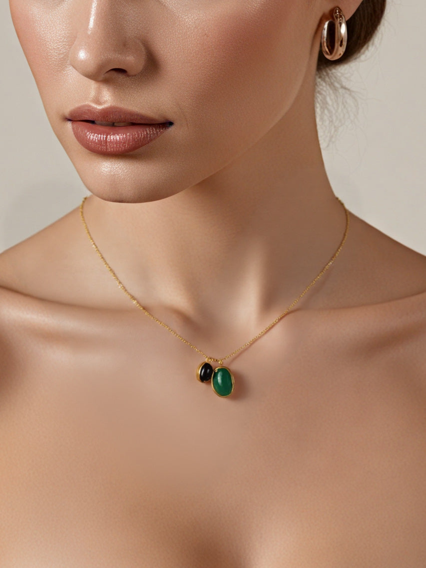 Irregular Stone Double Pendant Necklace | Stainless Steel Charm