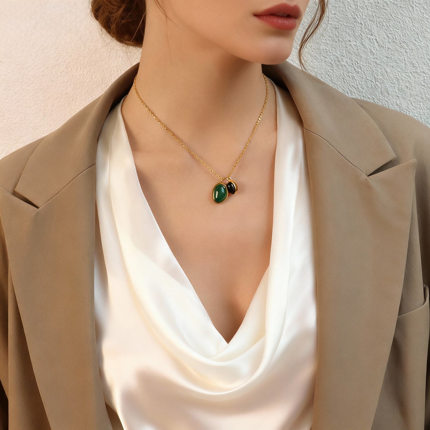 Collar con colgante doble de piedra irregular | Dije de acero inoxidable 