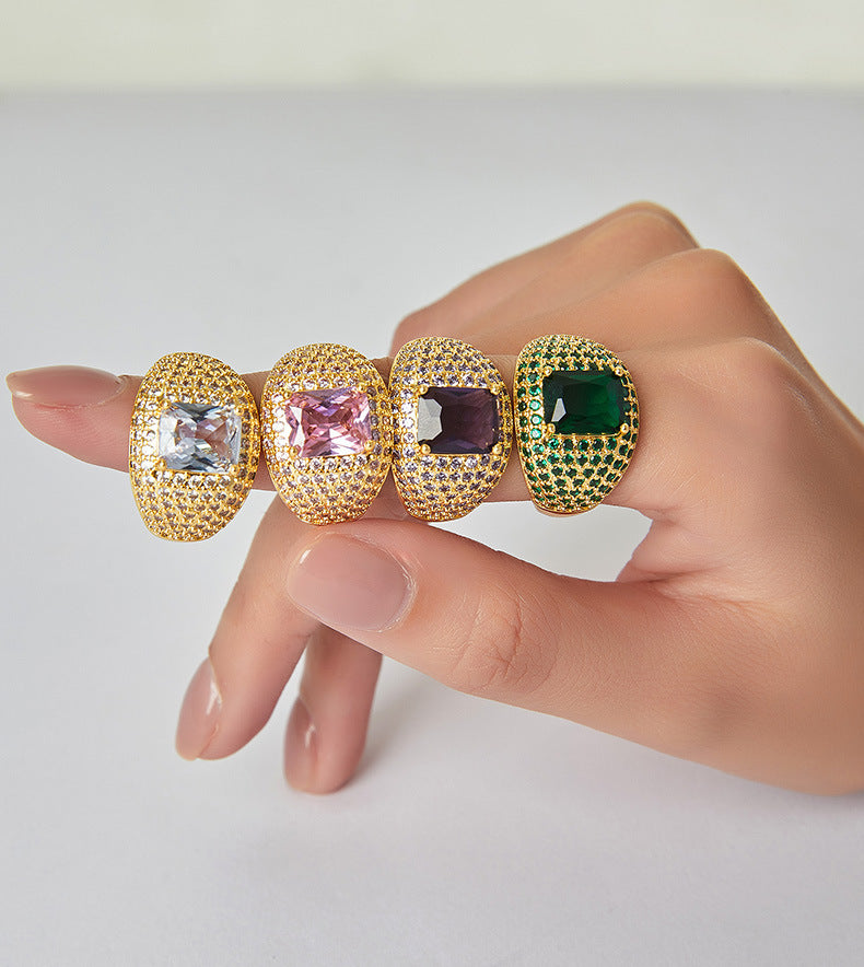 INS style Adjustable open ring Copper plated 18K gold colored zircon ring
