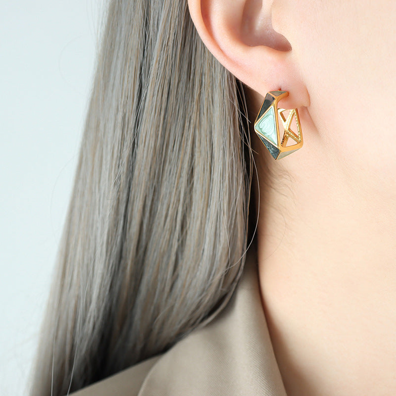 Fashion Enamel Oil Drop Geometric Earrings