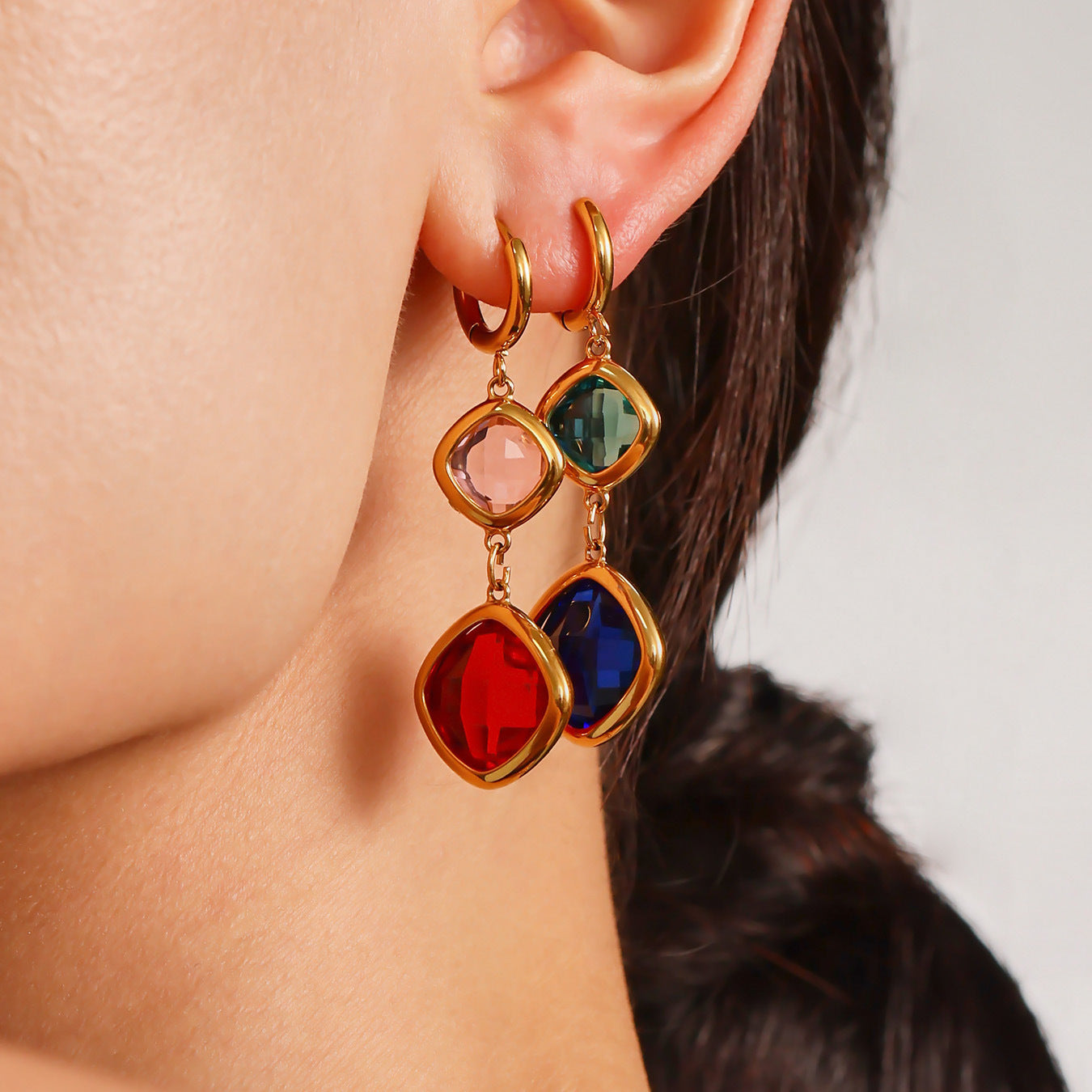 Simple Czech glass geometric earrings, translucent luster, exquisite handcraft, birthday holiday gift
