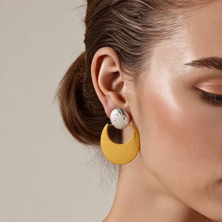 Moon Shaped Hammered Stainless Steel Earrings