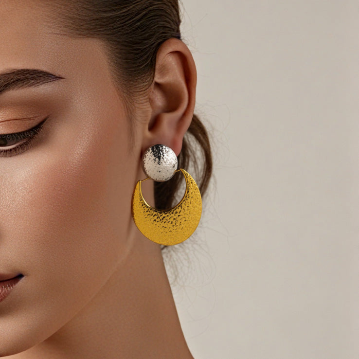 Moon Shaped Hammered Stainless Steel Earrings