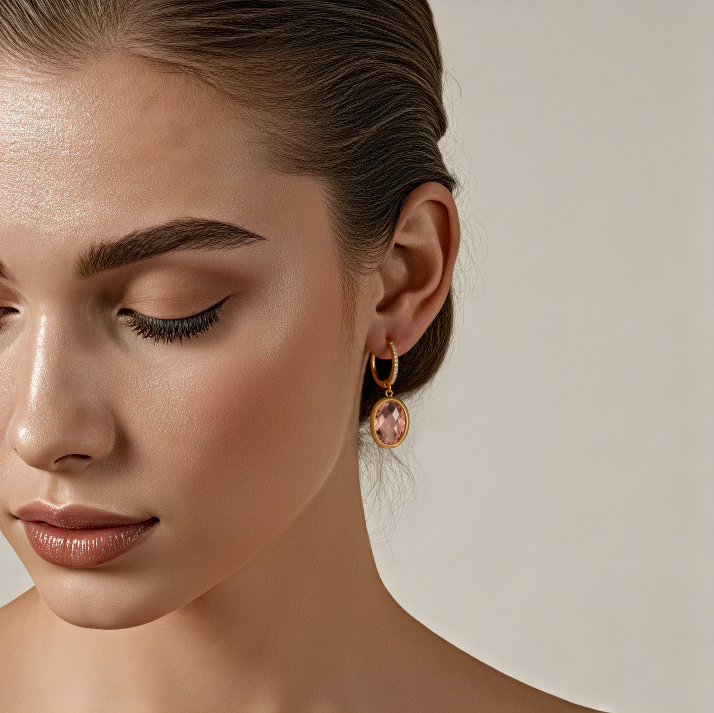 Multi Faceted Oval Czech Glass Full Diamond Earrings