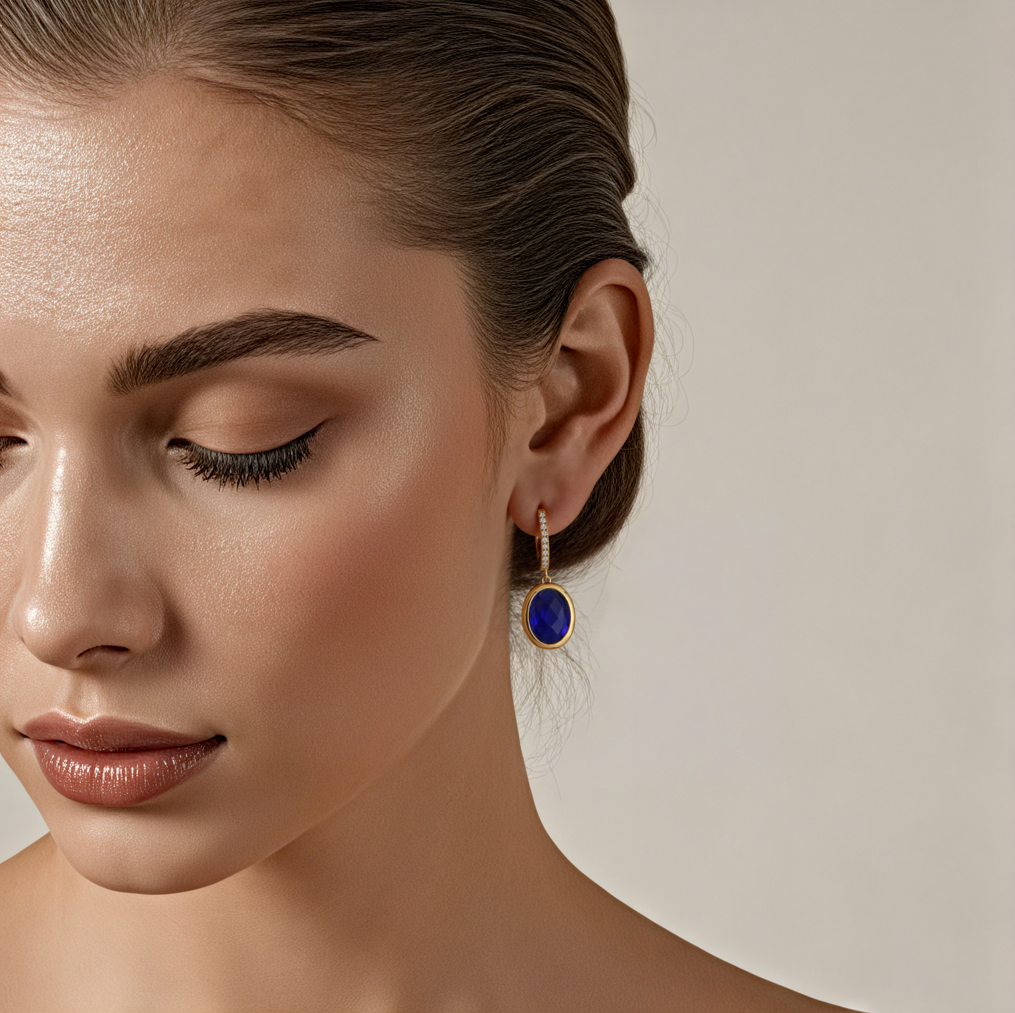Multi Faceted Oval Czech Glass Full Diamond Earrings