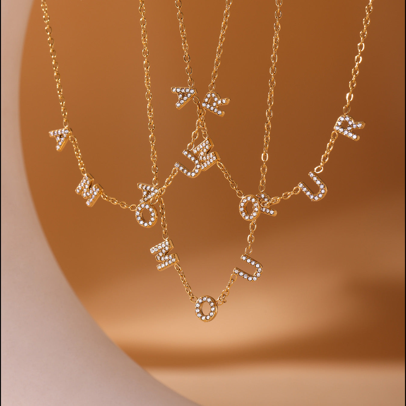 Multiple TXP304 5A Zircon AMOUR Necklaces Hanging Display 40+5cm