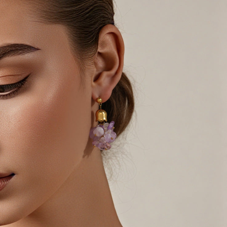 Natural Amethyst Oval Stainless Steel  Earrings