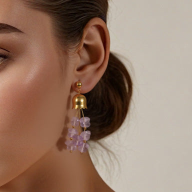 Natural Amethyst Tassel Stainless Steel Earrings