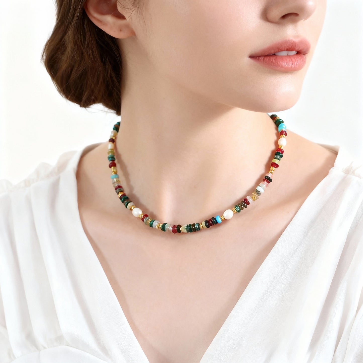 Collar de perlas de agua dulce con cuentas de piedra natural