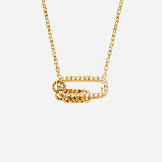 5A Zircon Gold Roman Hoop Necklace Stainless Steel