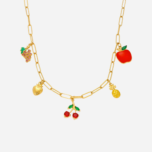 18K Gold Cherry Fruit Necklace Stainless Steel Necklace