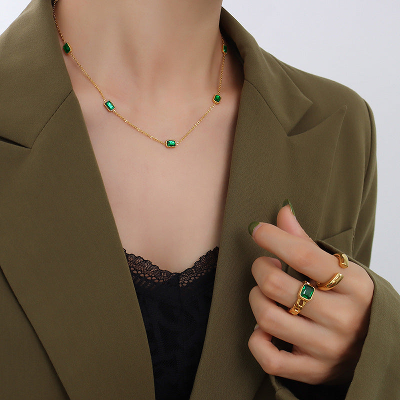 Stainless Steel Handmade Zircon Inlaid Necklaces
