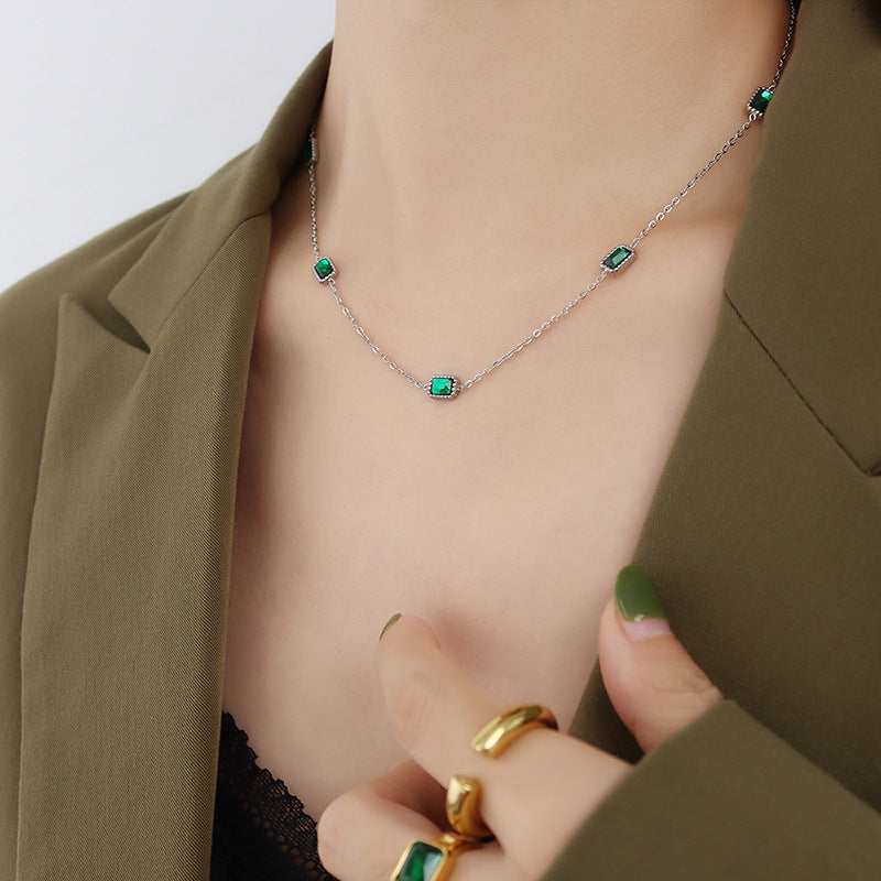 Stainless Steel Handmade Zircon Inlaid Necklaces