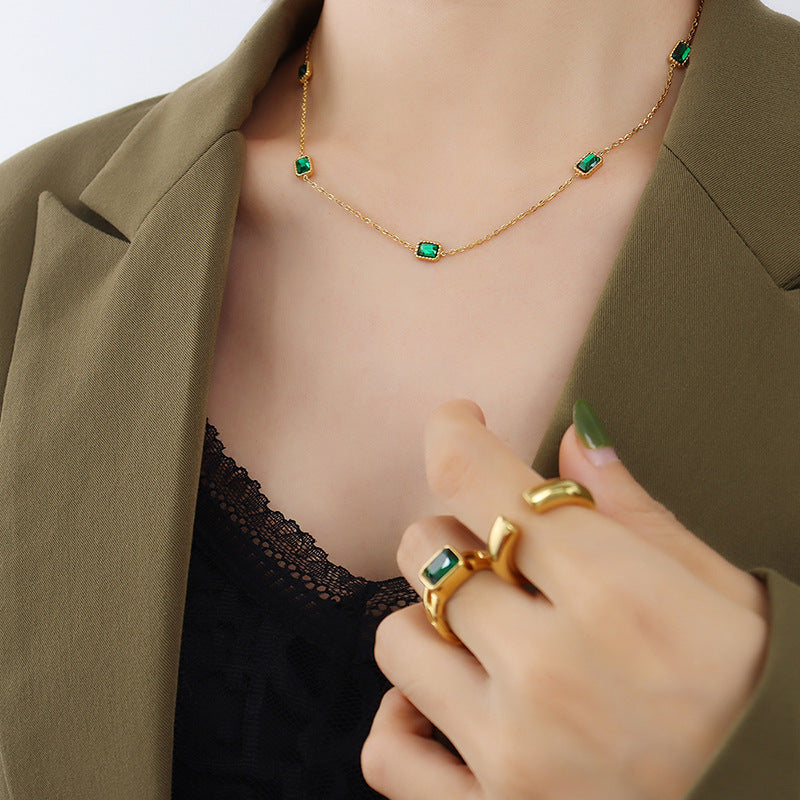 Stainless Steel Handmade Zircon Inlaid Necklaces