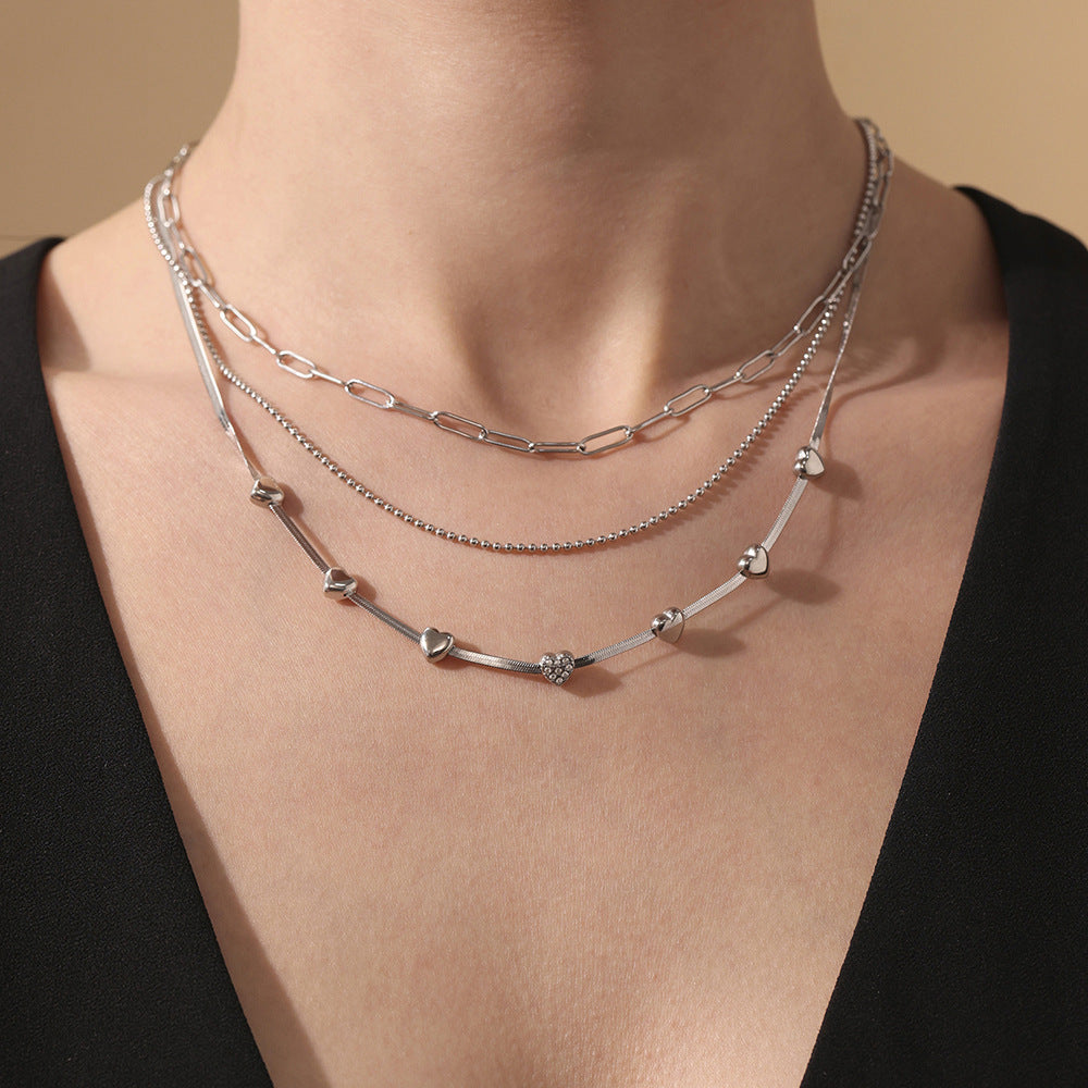 Little Love Zircon Charm Necklace | Multilayer Stainless Steel