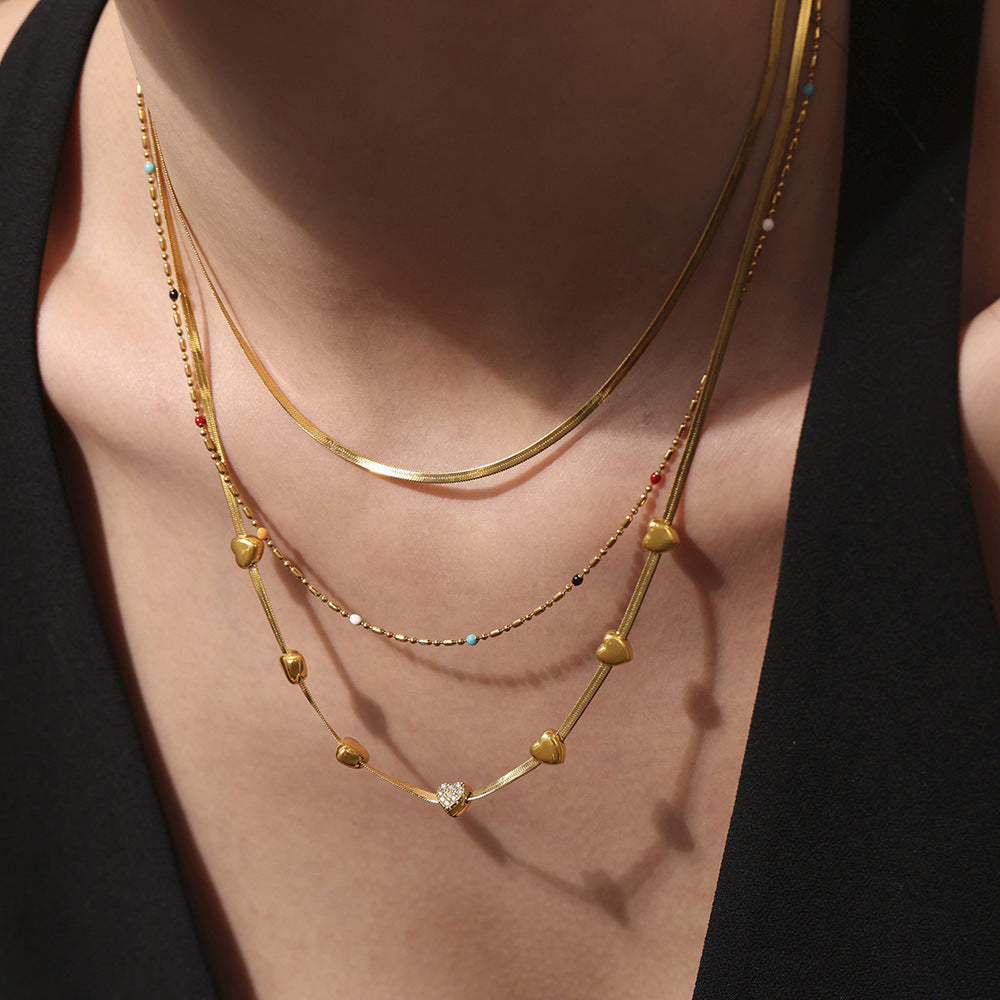 Little Love Zircon Charm Necklace | Multilayer Stainless Steel