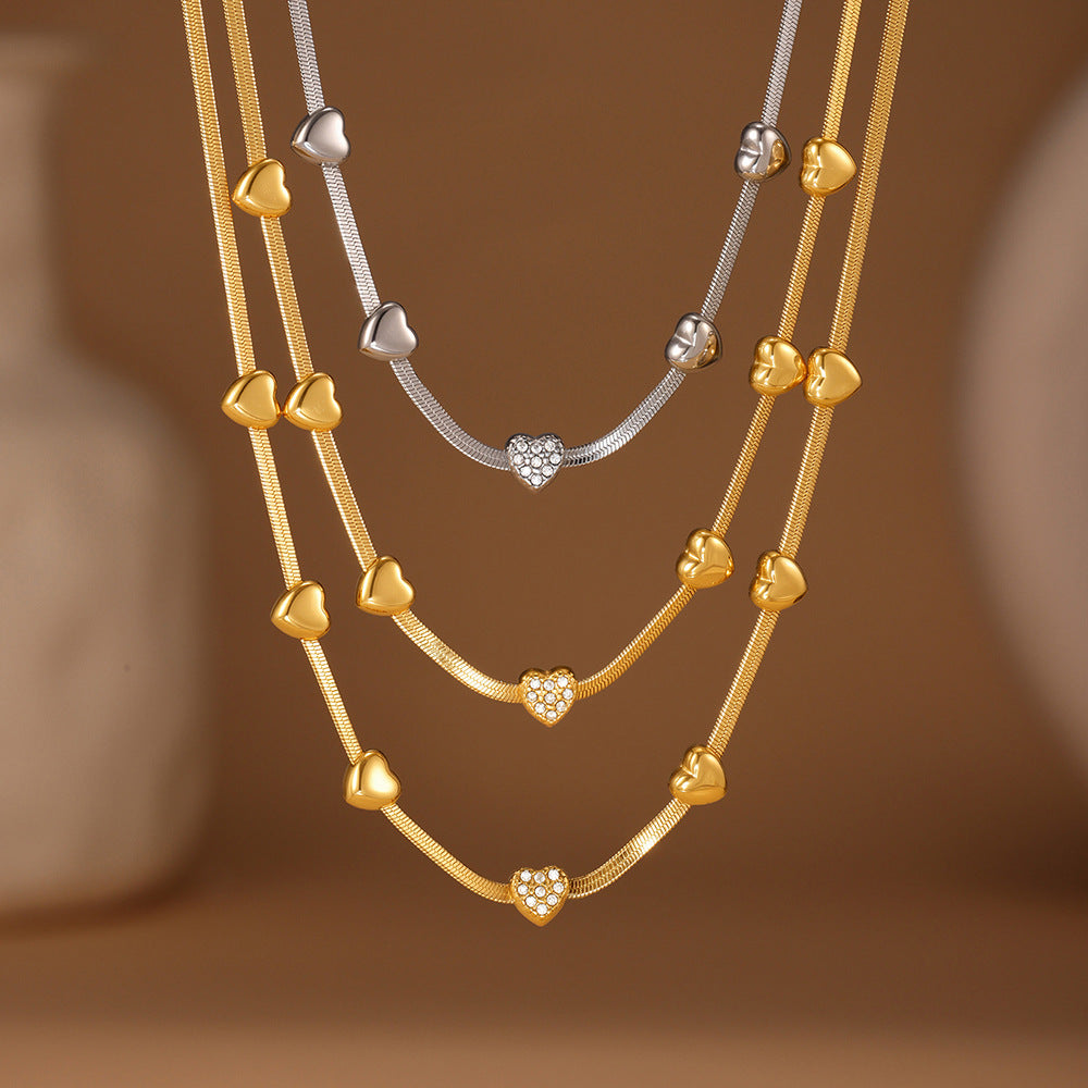 Little Love Zircon Charm Necklace | Multilayer Stainless Steel