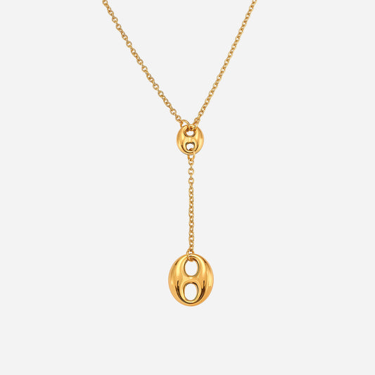 Polished Coffee Bean Y-Shaped Tassel Necklace