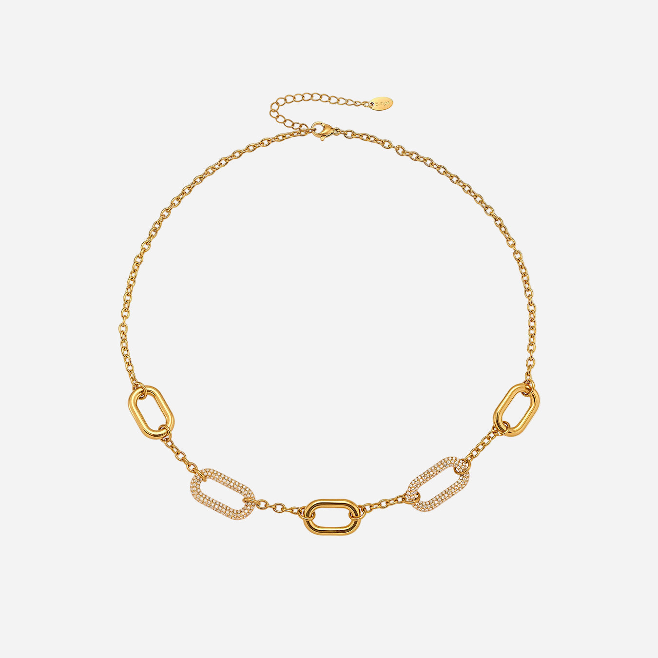 Stainless Steel Plated 18K Gold Rectangular Zircon Clavicle Necklace