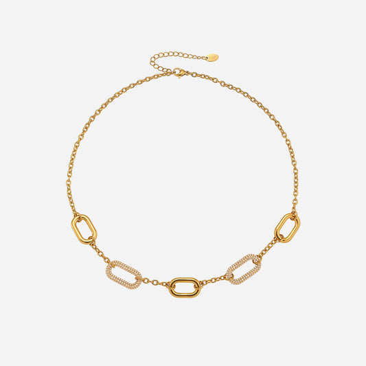Stainless Steel Plated 18K Gold Rectangular Zircon Clavicle Necklace