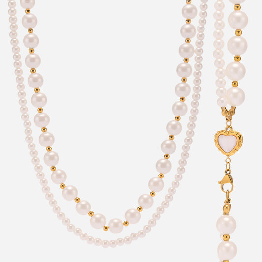 Shell Bead  Double Layer Necklace Stainless Steel