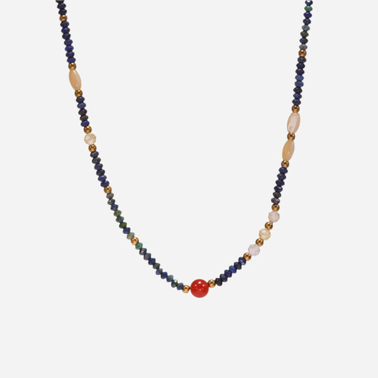 Lapis Lazuli Red Agate Hand-Beaded Necklace