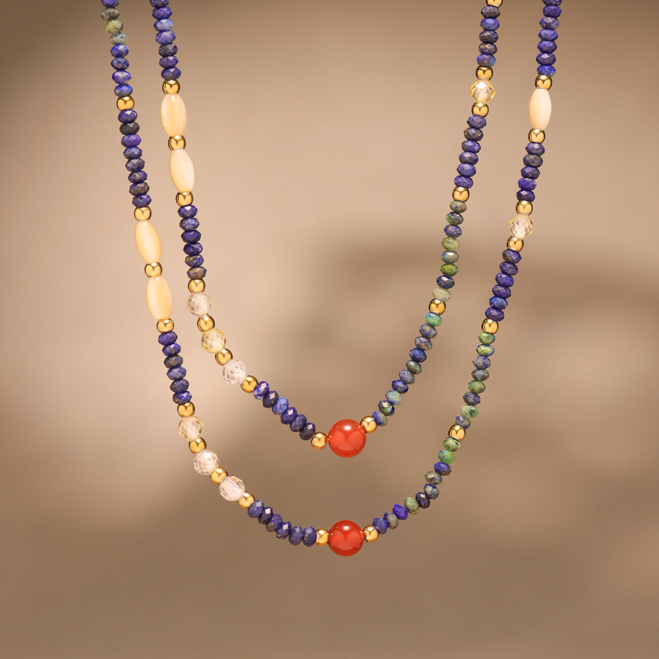 Lapis Lazuli Red Agate Hand-Beaded Necklace
